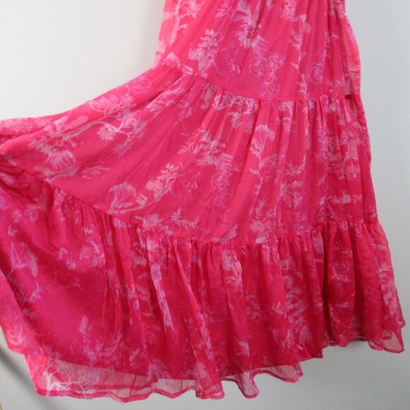 Lulus Halter Tiered Midi Dress S Hot Pink Floral Float to You Boho Cocktail 364 - Picture 9 of 14